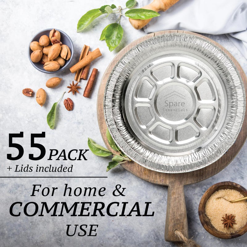 Spare Essentials (55 Pack) 7" Round Foil Pans with Lids - Small Aluminum Pans - Freezer & Oven Safe Round Aluminum Pans with Lids - Takeout Containers for Baking, Roasting, Air Fryer Food Storage - Image 5